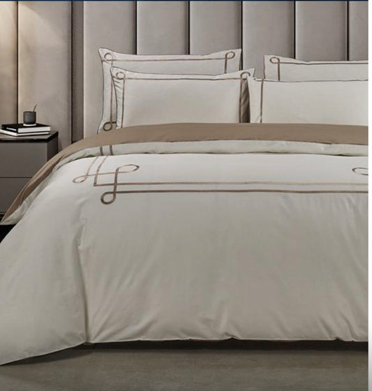 Cheryl Cream/Stone Duvet Cover – 400 Thread Count Egyptian Cotton Bedding
