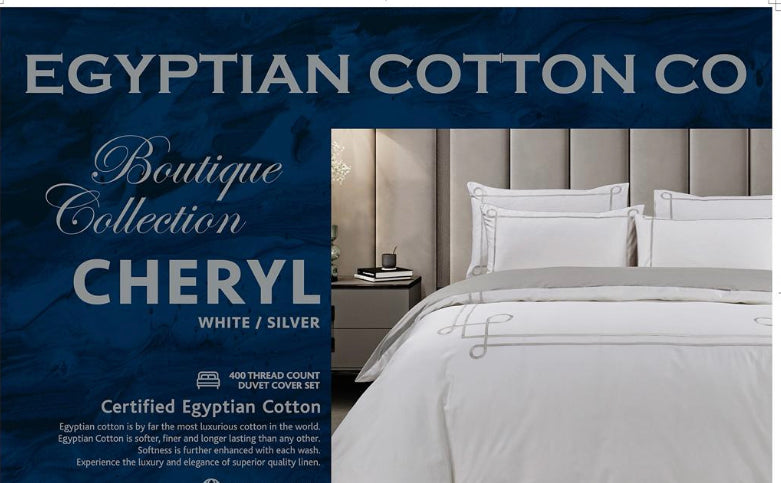 Cheryl White/Silver Duvet Cover – 400 Thread Count Egyptian Cotton Bedding