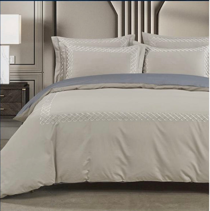 Elle Silver/Grey Duvet Cover – 400 Thread Count Egyptian Cotton Bedding