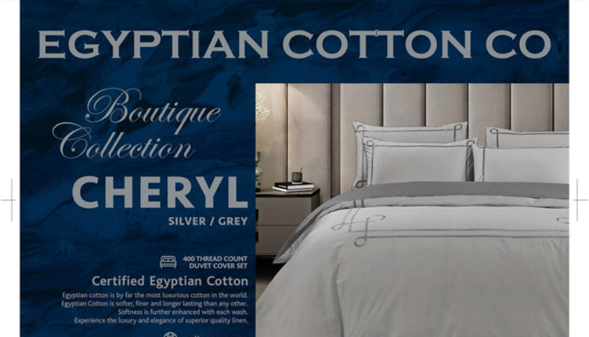 Cheryl Silver/Grey Duvet Cover – 400 Thread Count Egyptian Cotton Bedding
