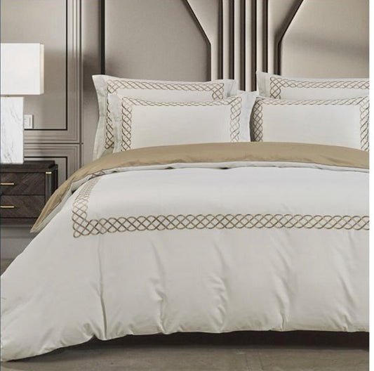 Elle Cream/Stone  Duvet Cover – 400 Thread Count Egyptian Cotton Bedding