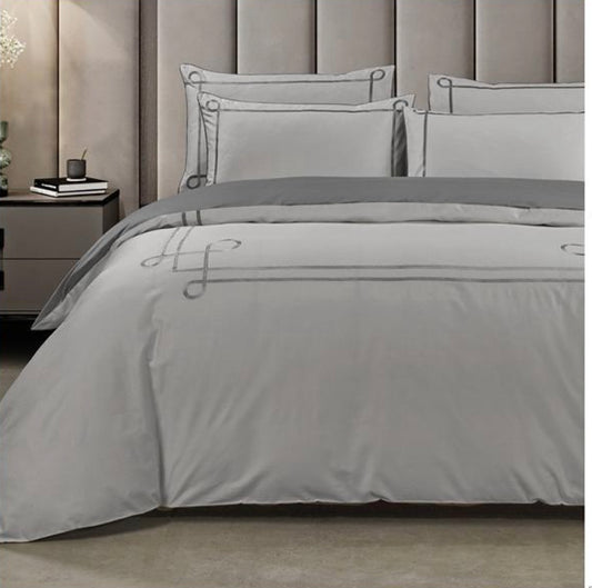 Cheryl Silver/Grey Duvet Cover – 400 Thread Count Egyptian Cotton Bedding