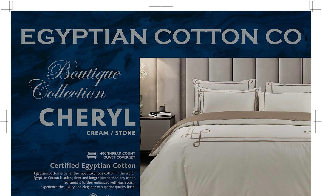 Cheryl Cream/Stone Duvet Cover – 400 Thread Count Egyptian Cotton Bedding