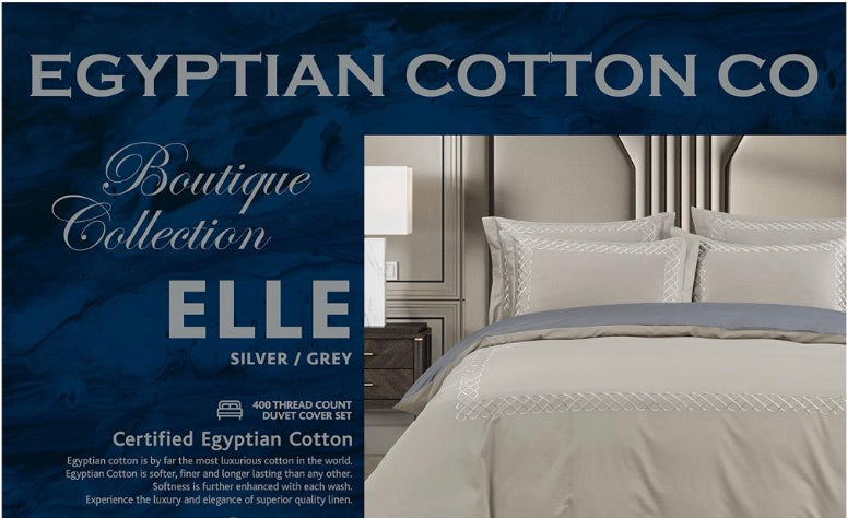 Elle Silver/Grey Duvet Cover – 400 Thread Count Egyptian Cotton Bedding