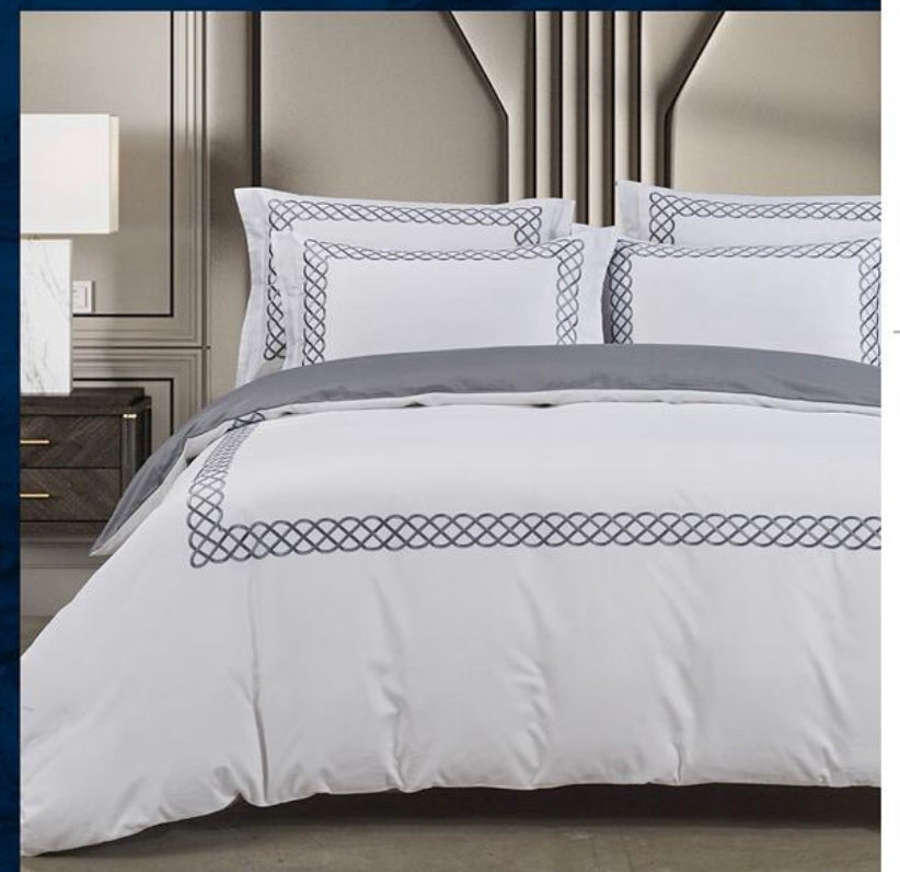 Elle White/Grey Duvet Cover – 400 Thread Count Egyptian Cotton Bedding