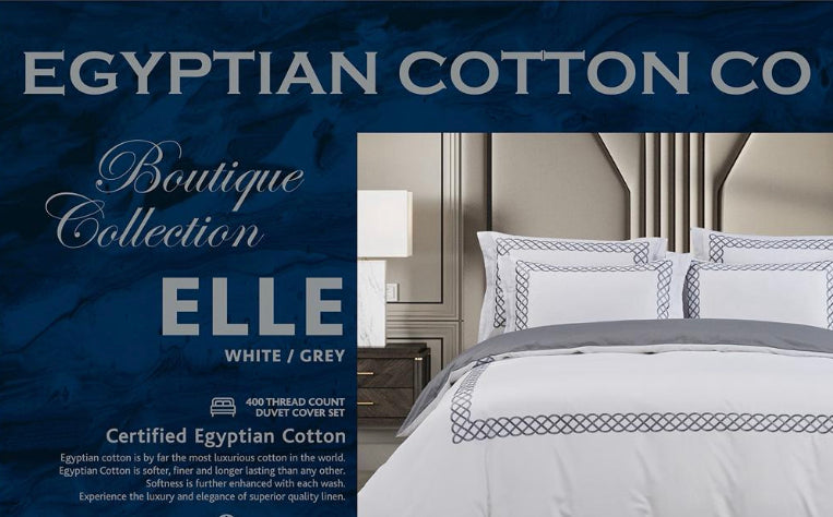 Elle White/Grey Duvet Cover – 400 Thread Count Egyptian Cotton Bedding