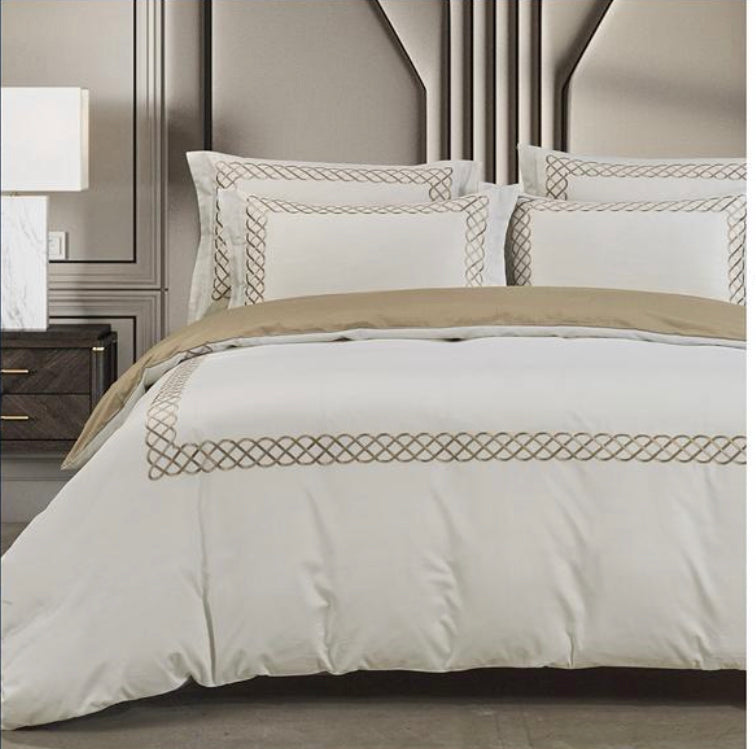 Elle Cream/Stone  Duvet Cover – 400 Thread Count Egyptian Cotton Bedding