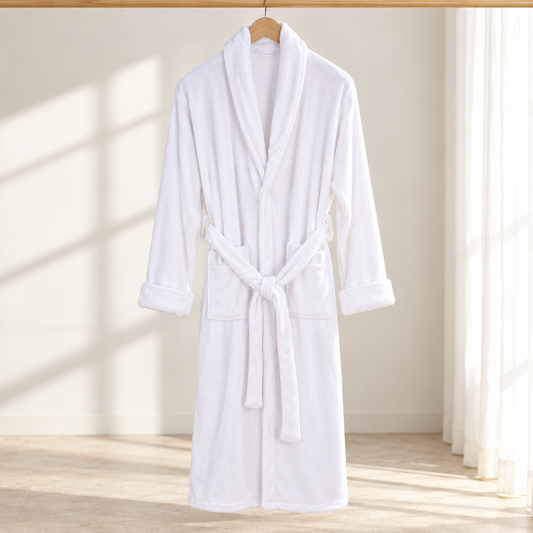 Soft Fleece Bathrobe | Shawl Collar & Tie Belt